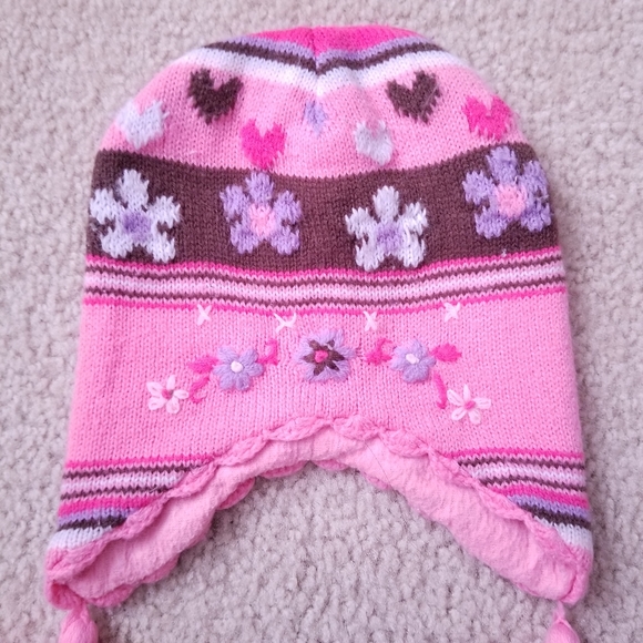 Carter's Girls Pink Striped Chullo Winter Hat - Picture 3 of 10